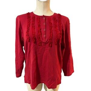 Francesca Rose Vintage NWT Women’s Red Ruffle Trim Knit Top size XL Holidays
